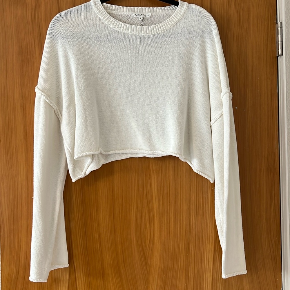 Mimosa Cropped Long Sleeve Sweater- Ivory